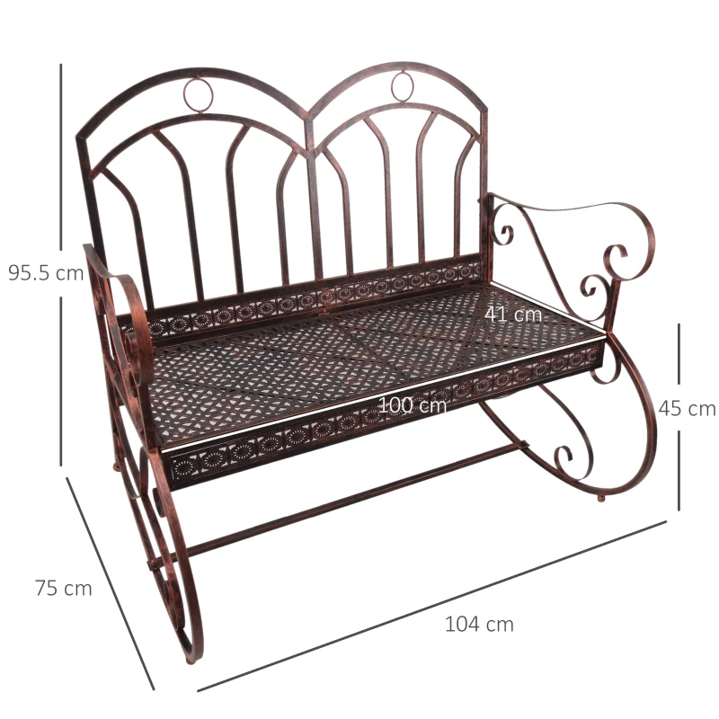Outdoor Iron Rocking Chair-Bronze Red - Image 3