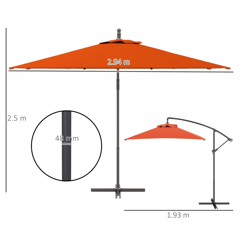 Best 3(m) Cantilever Overhanging Parasol, with Cross Base - Orange - Image 3