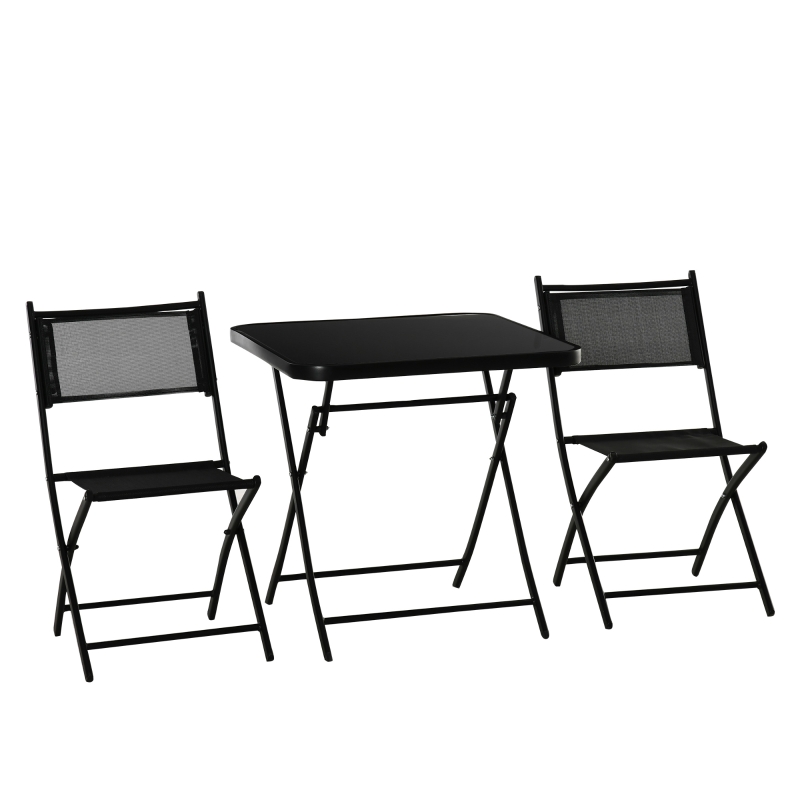 Best 3 Pieces Garden Bistro Set, Folding Patio Table with Glass Table Top and 2 Chairs, Outdoor Furniture Set for Garden and Porch, Black - Image 11