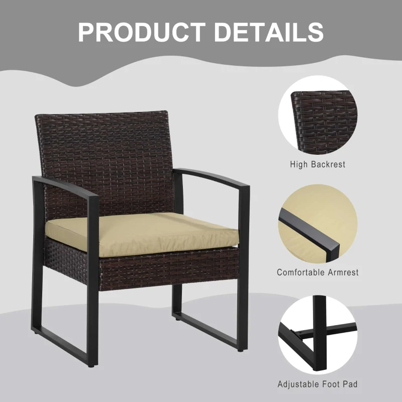 Best 3 pcs PE Rattan Wicker Garden Furniture Patio Bistro Set Weave Conservatory Sofa Coffee Table and Chairs Set Beige - Image 6