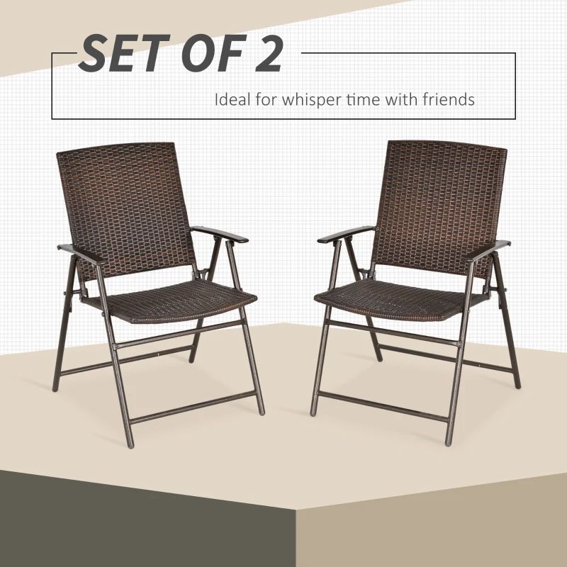 Best Set of Two Folding Rattan Seat Chairs - Brown - Image 4