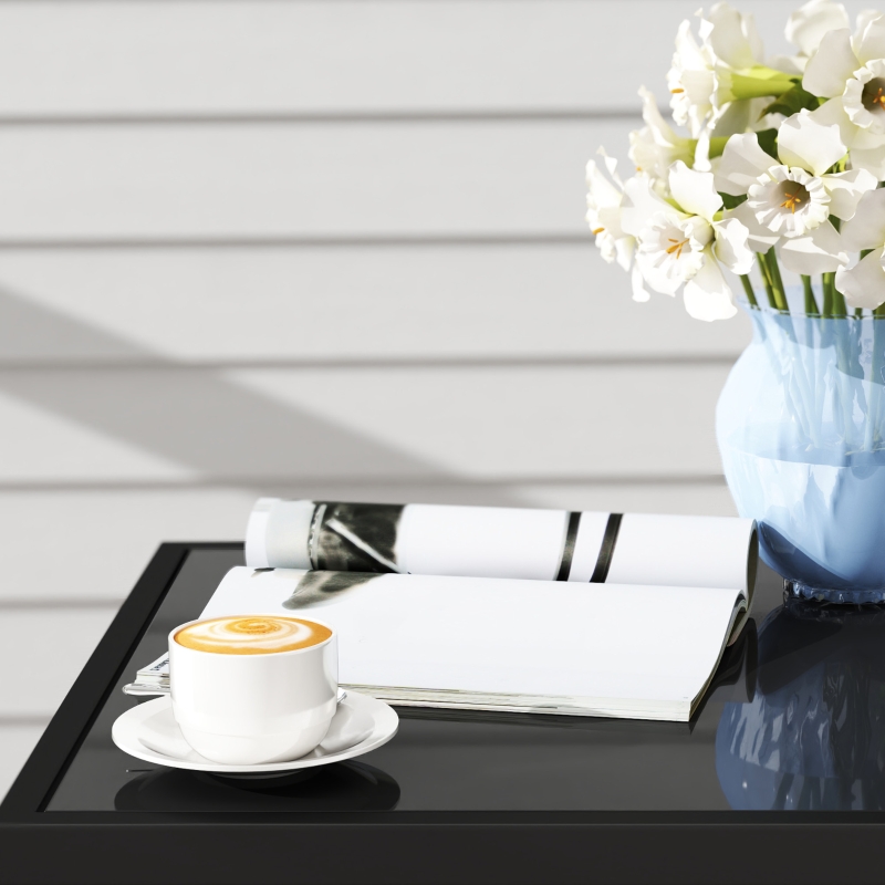 Best 3 Pieces Rattan Bistro Set with Cushions, Wicker Garden Furniture Set, Glass Top Coffee Table and Chairs for Outdoor Patio, Balcony, Terrace and Conservatory, Grey - Image 9