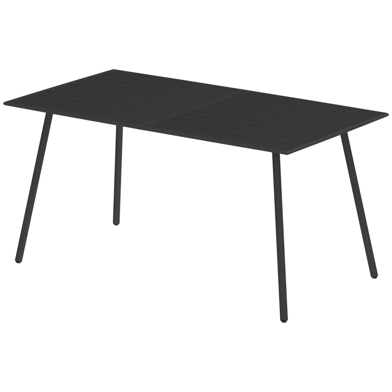 Best Rectangle Garden Table with Slat Top, Steel Frame, Outdoor Table for 6 Person, 150 x 80 x 74 cm, Black - Image 11