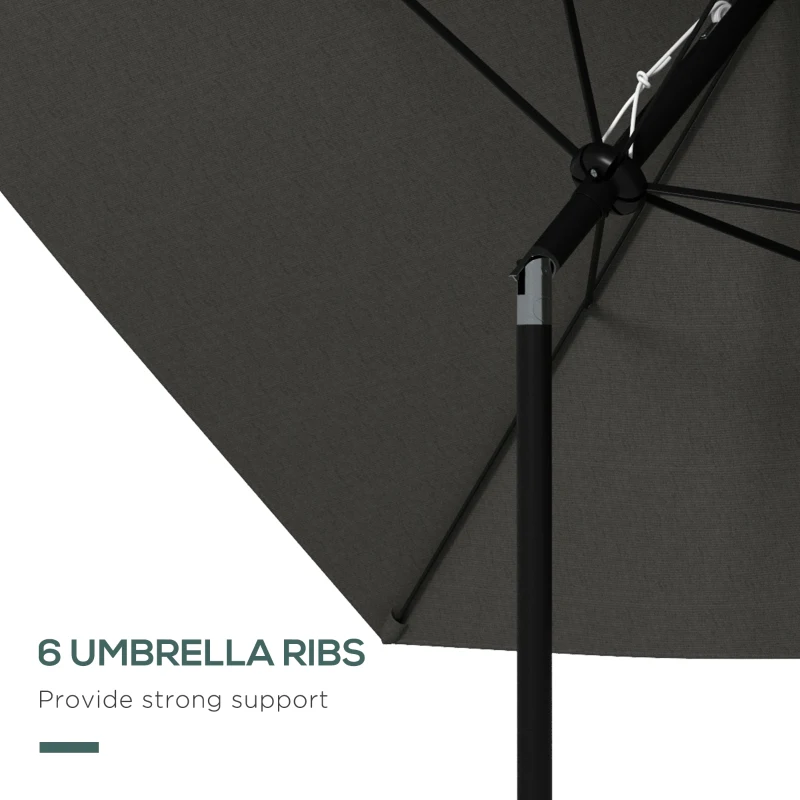 Best 2 x 3(m) Garden Parasol Umbrella, Rectangular Outdoor Market Umbrella Sun Shade with Crank & Push Button Tilt, 6 Ribs, Aluminium Pole, Dark Grey - Image 6