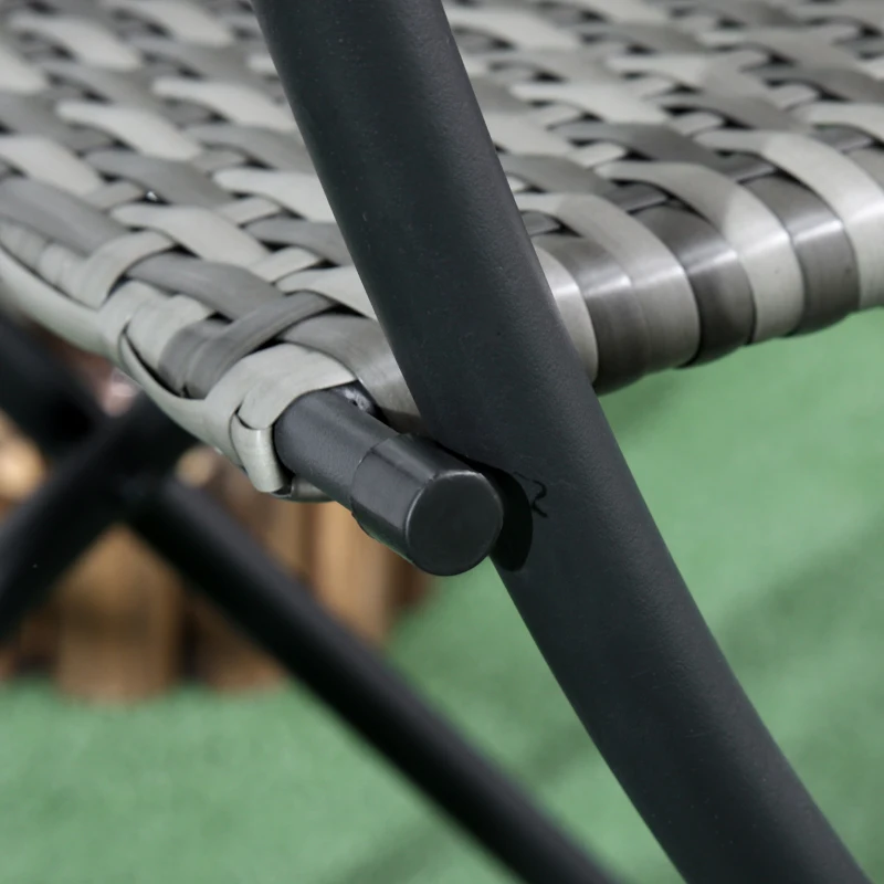 Best 3 Pieces Rattan Bistro Set, Wicker Folding Garden Furniture Set with Coffee Table and Chairs for Outdoor, Patio, Balcony, Grey - Image 8