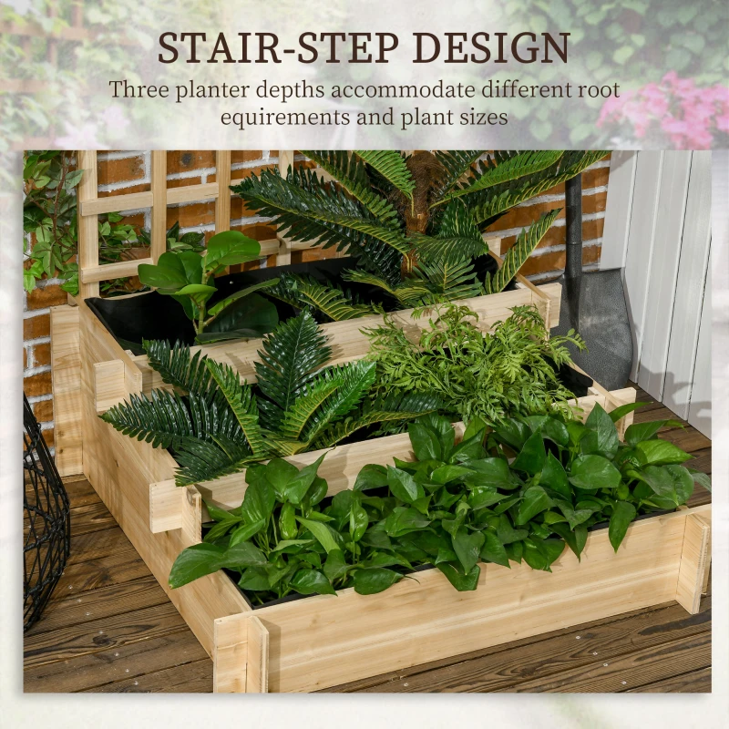 Best 3 Tier Garden Planters with Trellis for Vine Climbing, Wooden Raised Beds, 95x95x110cm, Natural Tone - Image 5