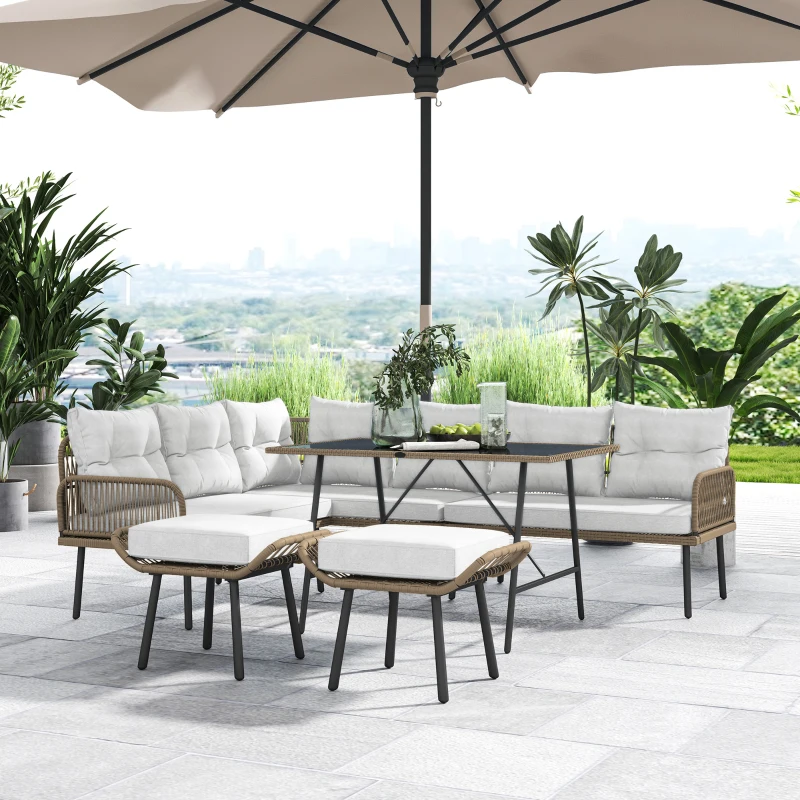 Best 6 Piece Rattan Garden Furniture Set, 8 Seater Garden Corner Sofa with Cushions and Glass Top Table, Sectional Outdoor Furniture Conservatory Set for Patio, Cream White - Image 8