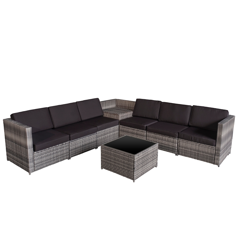 Best 6-Seater Rattan Sofa Furniture Set W/ Cushions, Steel Frame-Grey - Image 15