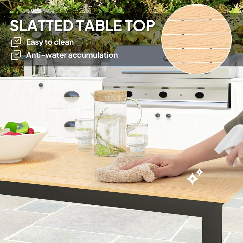 Best Garden Table for 6 People, 160 x 80 x 75 cm Rectangle Outdoor Dining Table with Slatted Top, Metal Frame, for Balcony, Deck, Teak - Image 5