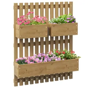 Best Wall-mounted Wooden Garden Planters with Trellis, Drainage Holes and 3 Planter Boxes for Patio, Carbonised