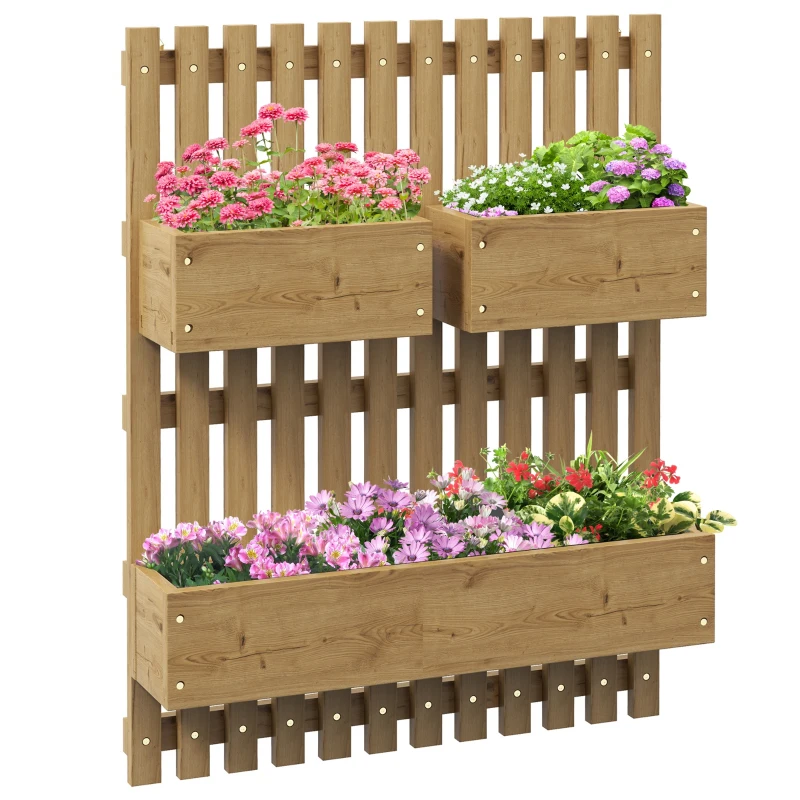 Best Wall-mounted Wooden Garden Planters with Trellis, Drainage Holes and 3 Planter Boxes for Patio, Carbonised