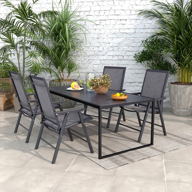 Best Set of 4 Folding Garden Chairs, Metal Frame Garden Chairs Outdoor Patio Park Dining Seat with Breathable Mesh Seat, Dark Grey - Image 10