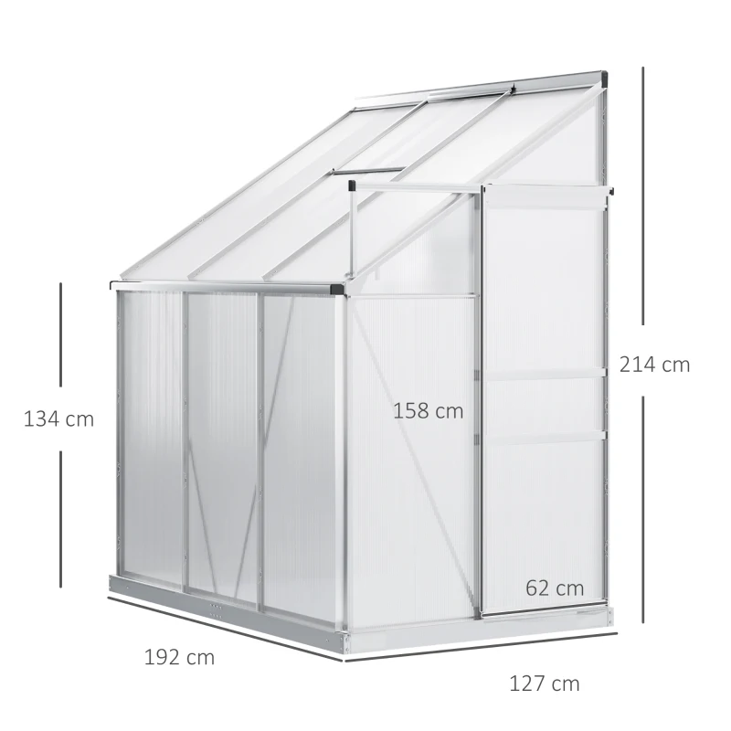 Best 6 x 4ft Lean to Wall Polycarbonate Greenhouse Aluminium Walk-in Garden Greenhouse with Adjustable Roof Vent, Rain Gutter and Sliding Door, Clear - Image 3