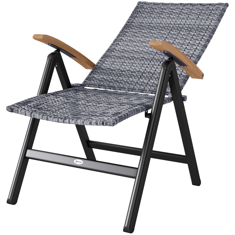Best Outdoor Folding Rattan Chair with Armrests, High Backrest, for Garden, Camping, Balcony, Porch - Light Grey - Image 11