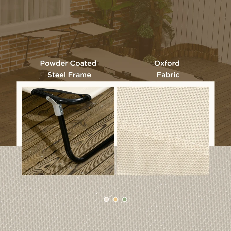 Best 2 Piece Folding Sun Loungers with Canopy, Adjustable Recliner Garden Chairs with Side Pocket, Steel Frame and Breathable Mesh for Outdoor, Pool, Beach, Garden, Tan Brown - Image 7