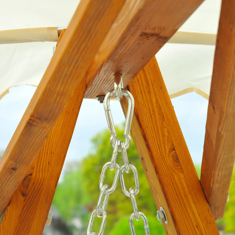 Best 2 Seater Garden Swing Seat Wooden Swing Chair Outdoor Hammock Bench Furniture, Cream White - Image 7