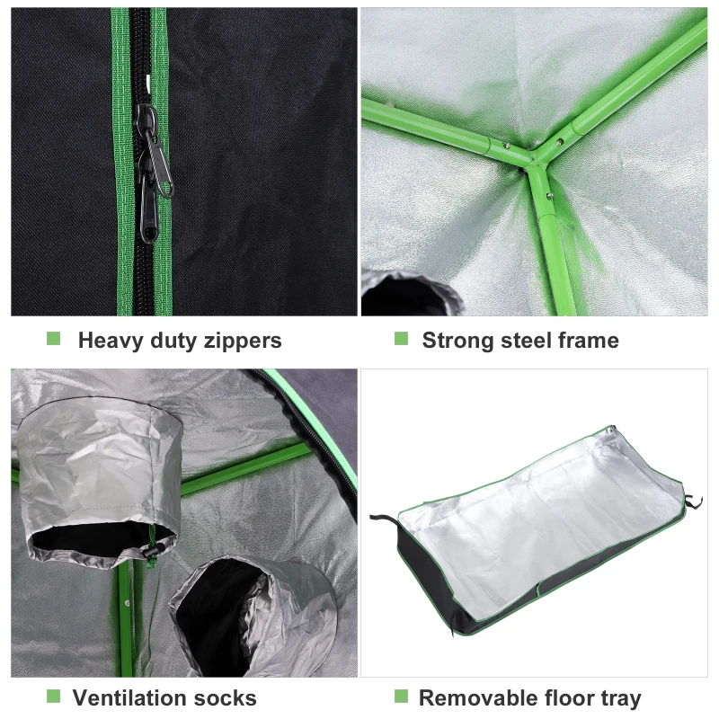 Best Grow Tent Reflective Mylar Hydroponic with Adjustable Vents and Floor Tray for Indoor Plant Growing, 120 x 60 x 150 cm (47" x 23.5" W x 59") - Image 4