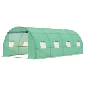 Best Walk-in Polytunnel Greenhouse, Outdoor Garden Tunnel Greenhouse Tent with Zipped Roll-Up Door and 8 Mesh Windows, 6 x 3M