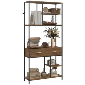 Best Seven-Shelf Industrial Display Shelf, with Drawers - Brown/Black