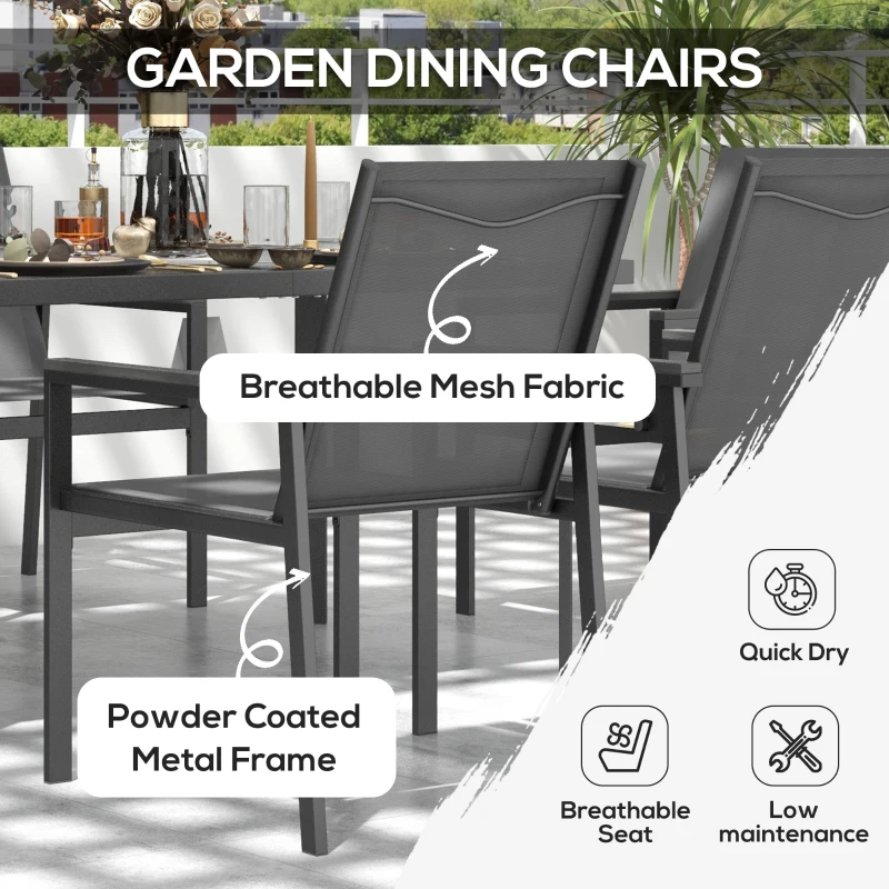 Best Seven-Piece Metal Dining Set, with Glass-Top Table - Grey - Image 4