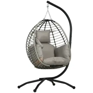 Best Single Rattan Hanging Egg Chair, with Seat Cushion - Grey