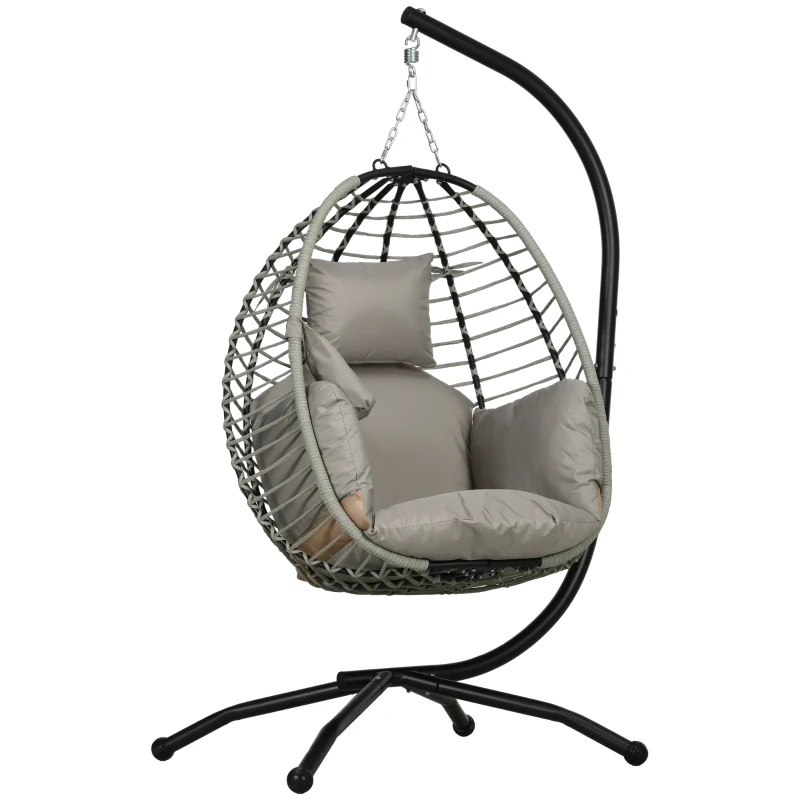 Best Single Rattan Hanging Egg Chair, with Seat Cushion - Grey