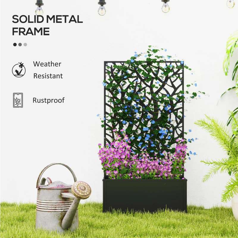Best Outdoor Metal Planter, with Back Trellis - Black - Image 6