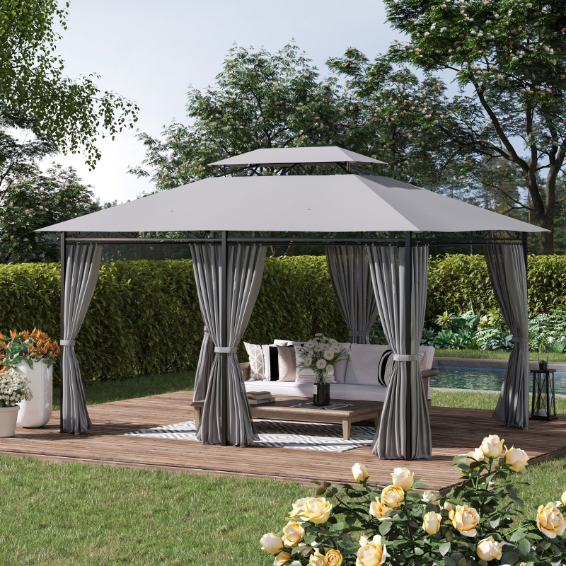 Best 4m x 3(m) Metal Gazebo Canopy Party Tent Garden Pavillion Patio Shelter Pavilion with Curtains Sidewalls, Dark Grey - Image 11