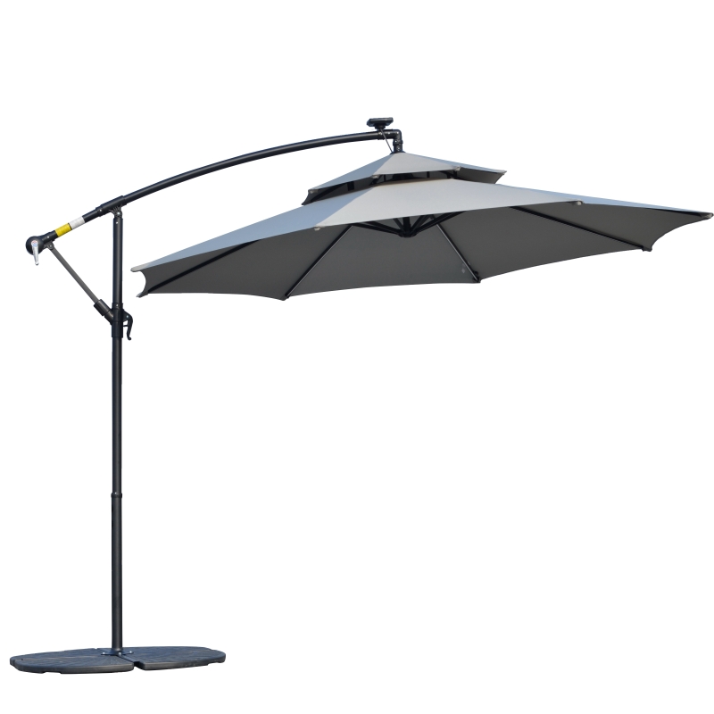 Best 3(m) Cantilever Banana Parasol Hanging Umbrella with Double Roof, LED Solar lights, Crank, 8 Sturdy Ribs and Cross Base for Outdoor, Garden, Patio, Light Grey - Image 12