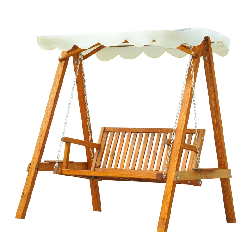 Best 2 Seater Garden Swing Seat Wooden Swing Chair Outdoor Hammock Bench Furniture, Cream White - Image 11