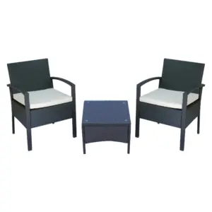 Best 2 Seater Rattan Bistro Set, Steel-Black