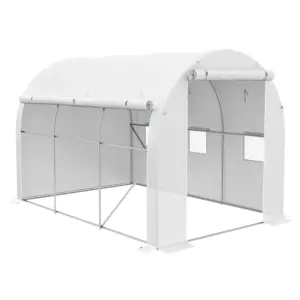 Best 296 x 196cm Steel Frame Polytunnel Greenhouse - White