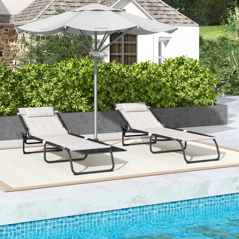 Best Set of Two Folding Sun Loungers, with Four-Position Backs - Cream - Image 7