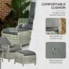 Best 5 Pieces Rattan Bistro Set with Adjustable Back, Reclining Wicker Balcony Furniture with Cushions, Glass Top Coffee Table and Footstools, Outdoor Table and Chairs, Grey - Image 5