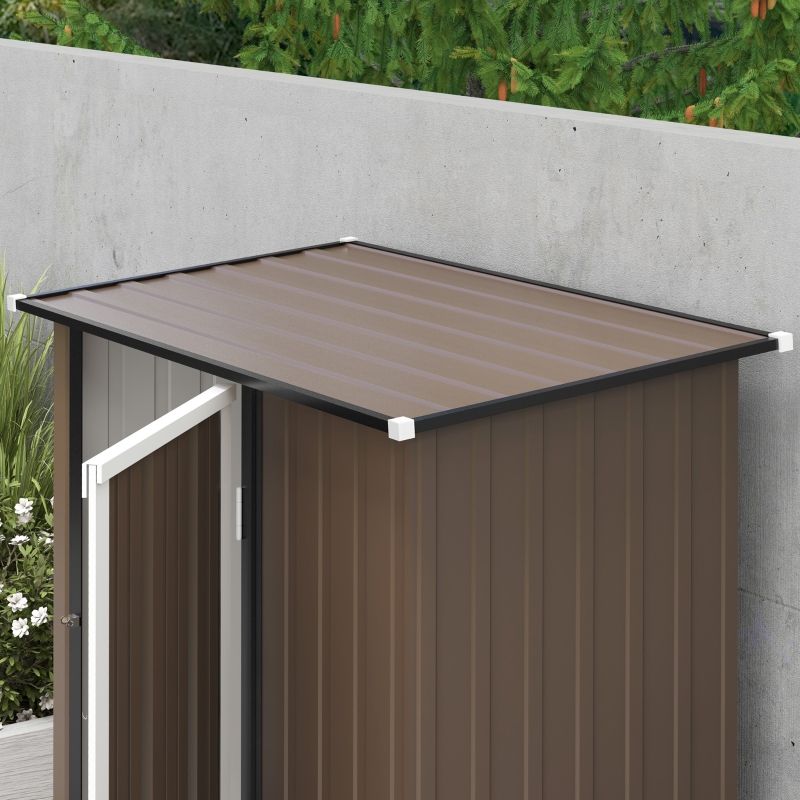 Best 5ft x 3ft Metal Garden Storage Shed, Outdoor Tool Shed with Sloped Roof, Lockable Door for Tools, Equipment, Brown - Image 9