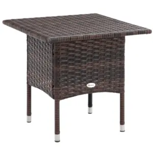 Best Outdoor Rattan Side Table Coffee Table with Plastic Board, Full Woven Table Top for Patio, Garden, Balcony, Mixed Brown