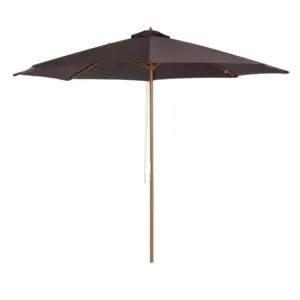 Best 3(m) Garden Parasol, Pulley Operated Patio Umbrella, Wooden Parasol, Table Market Umbrella with Rope Pulley Mechanism and 8 Ribs, Coffee