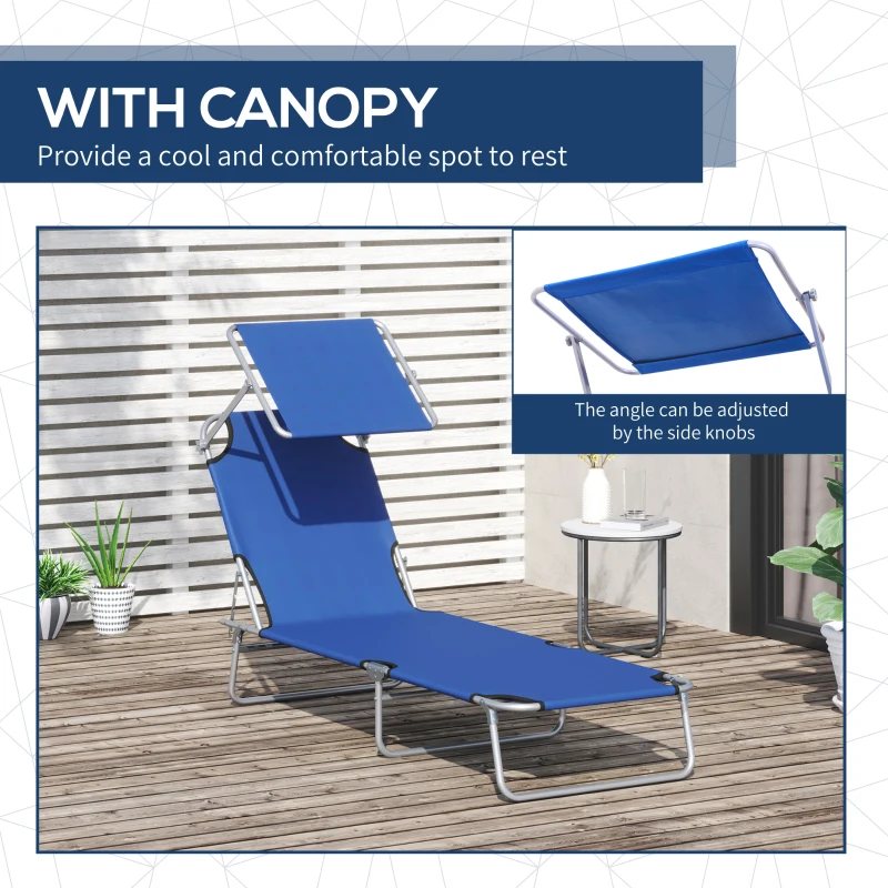 Best Single Sun Lounger, with Awning and Reclining Back - Blue - Image 6