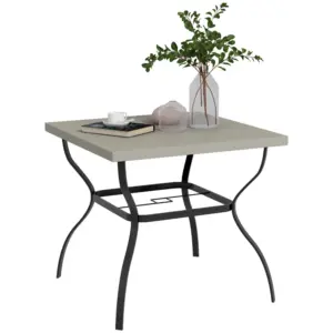 Best Four-Seater Steel Garden Table, with Parasol Hole - Grey/Black