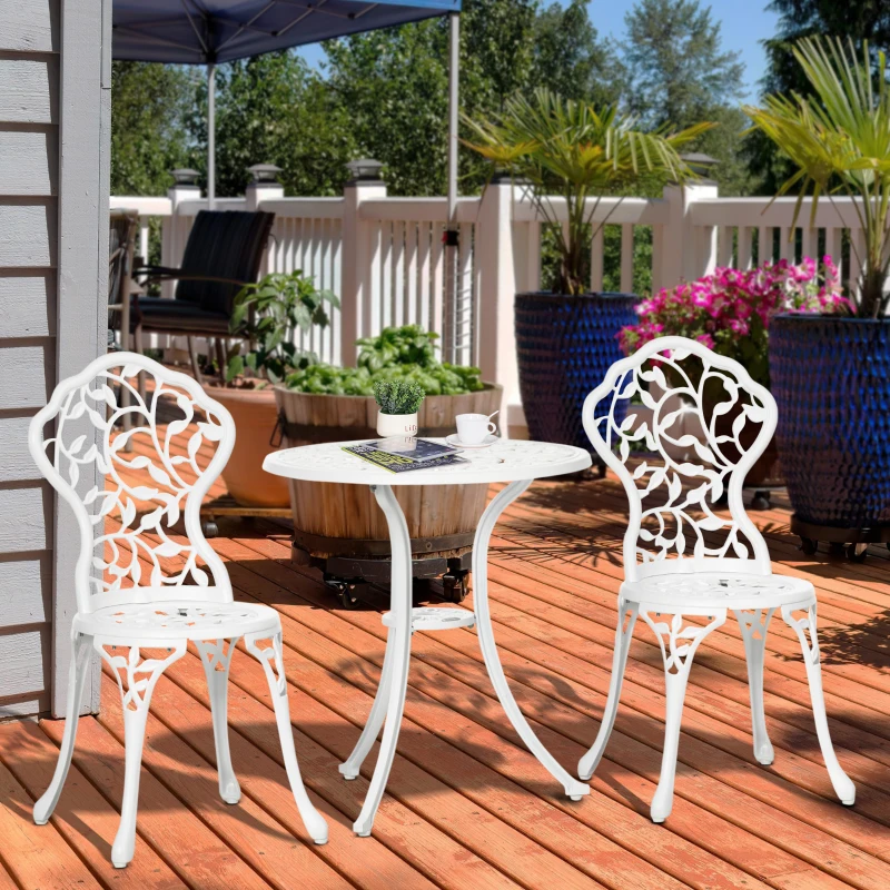 Best 3 Pcs Aluminium Bistro Set Garden Furniture Dining Table Chairs Antique Outdoor Seat Patio Seater White - Image 2