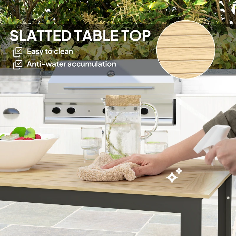 Best Garden Table for 6 People, 175 x 78 x 75 cm Rectangle Outdoor Dining Table with Slatted Top, Metal Frame, for Balcony, Deck, Teak - Image 5