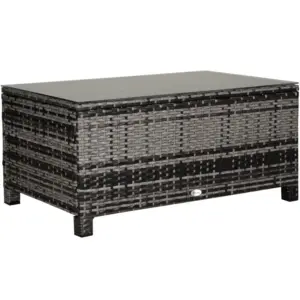 Best PE Rattan Garden Coffee Table, with Glass Table Top - Grey