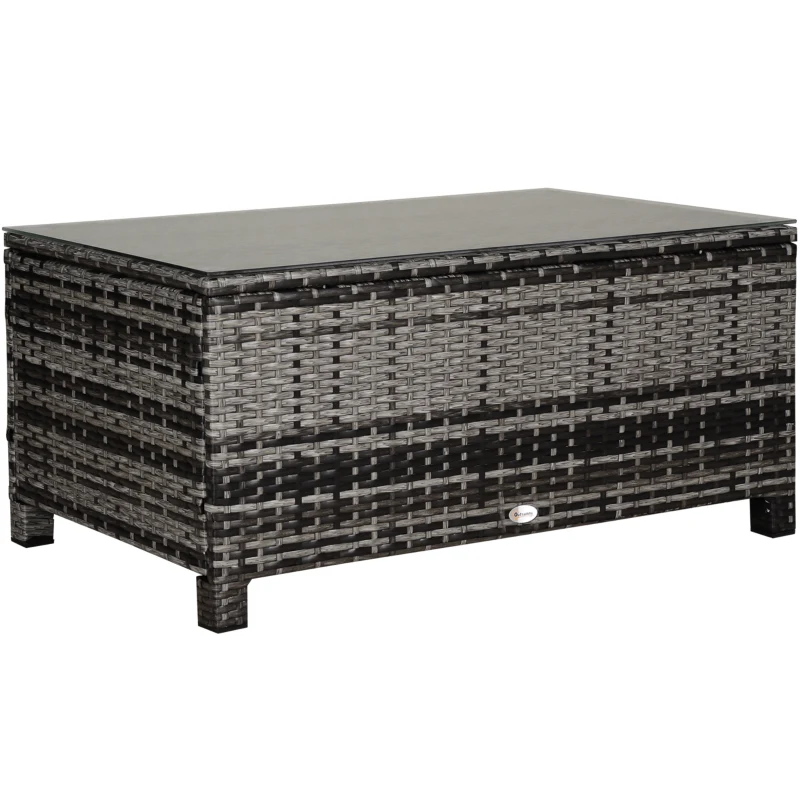 Best PE Rattan Garden Coffee Table, with Glass Table Top - Grey