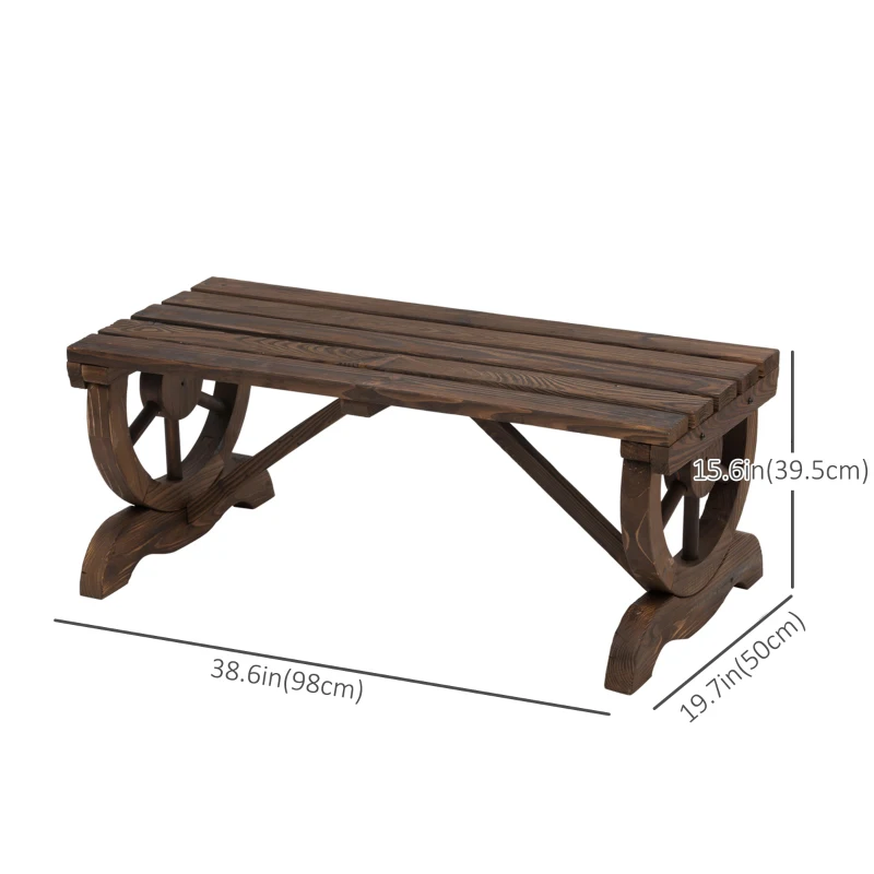Best Garden Rustic Wooden Bench Wheel-Shaped Legs Slatted Seat Stable Reinforced Structure Outdoor Patio Garden 2-Person Bench Seat - Brown - Image 3