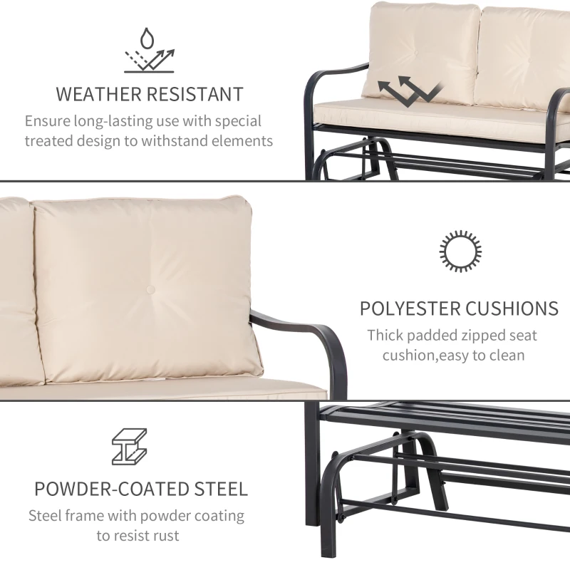 Best 2-Person Outdoor Loveseat Glider Bench Rocking Chair for Patio, Garden, Yard, Porch with Armrest and Cushions, Khaki - Image 5