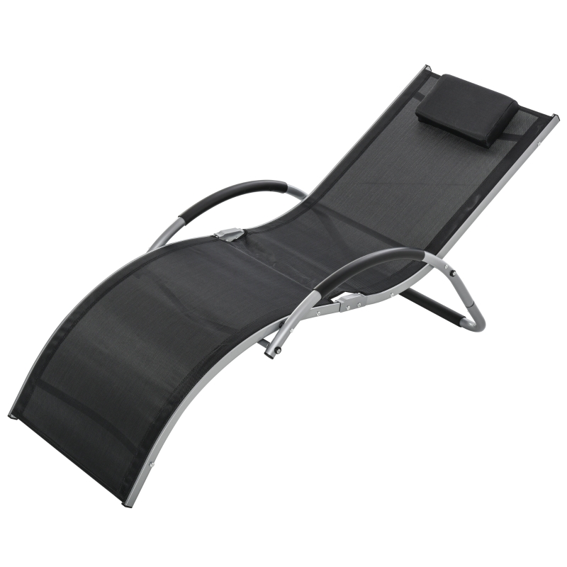 Best Sun Lounger Reclining Chair Portable Armchair with Pillow for Garden Patio Outside Aluminium Frame, Black - Image 11