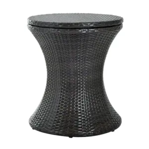 Best PE Rattan Ice Bucket Table, Height Adjustable Liftable Outdoor Drinks Cooler, 52 cm Round Garden Beer Cocktail Table with Lid for Bar, Patio, Terrace, Brown