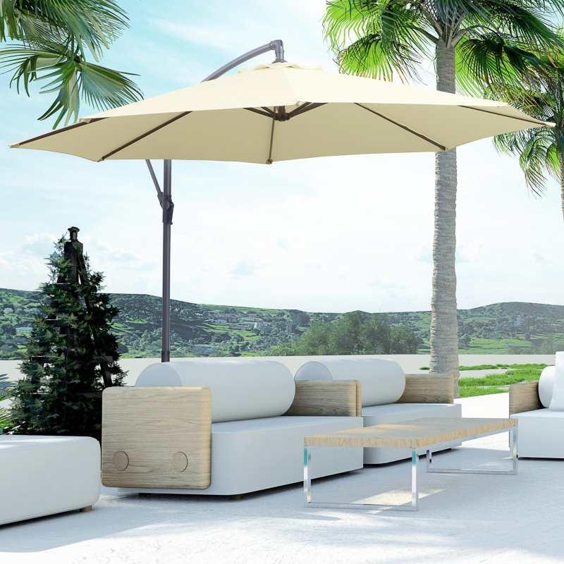 Best 3 m Parasol Garden Sun Umbrella Banana Hanging Rattan Set Umbrella Cantilever - Cream white - Image 11