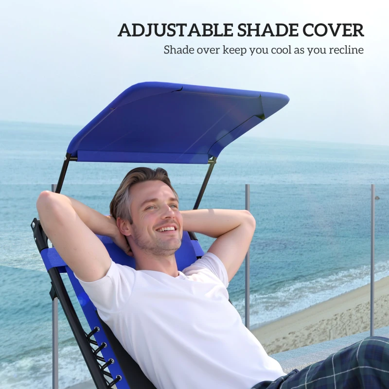 Best Zero Gravity Lounger Chair Set of 2, Folding Reclining Patio Chair with Shade Cover, Cup Holder, Soft Cushion and Headrest for Poolside, Camping, Blue - Image 6