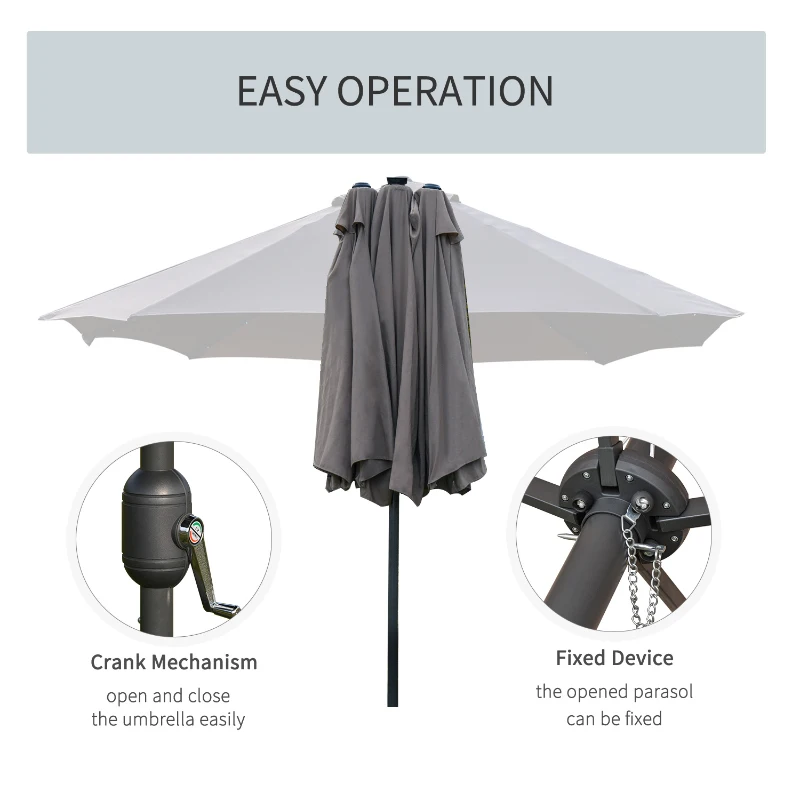 Best 4.4m Double-Sided Sun Umbrella Patio Parasol LED Solar Lights Dark Grey - Image 6